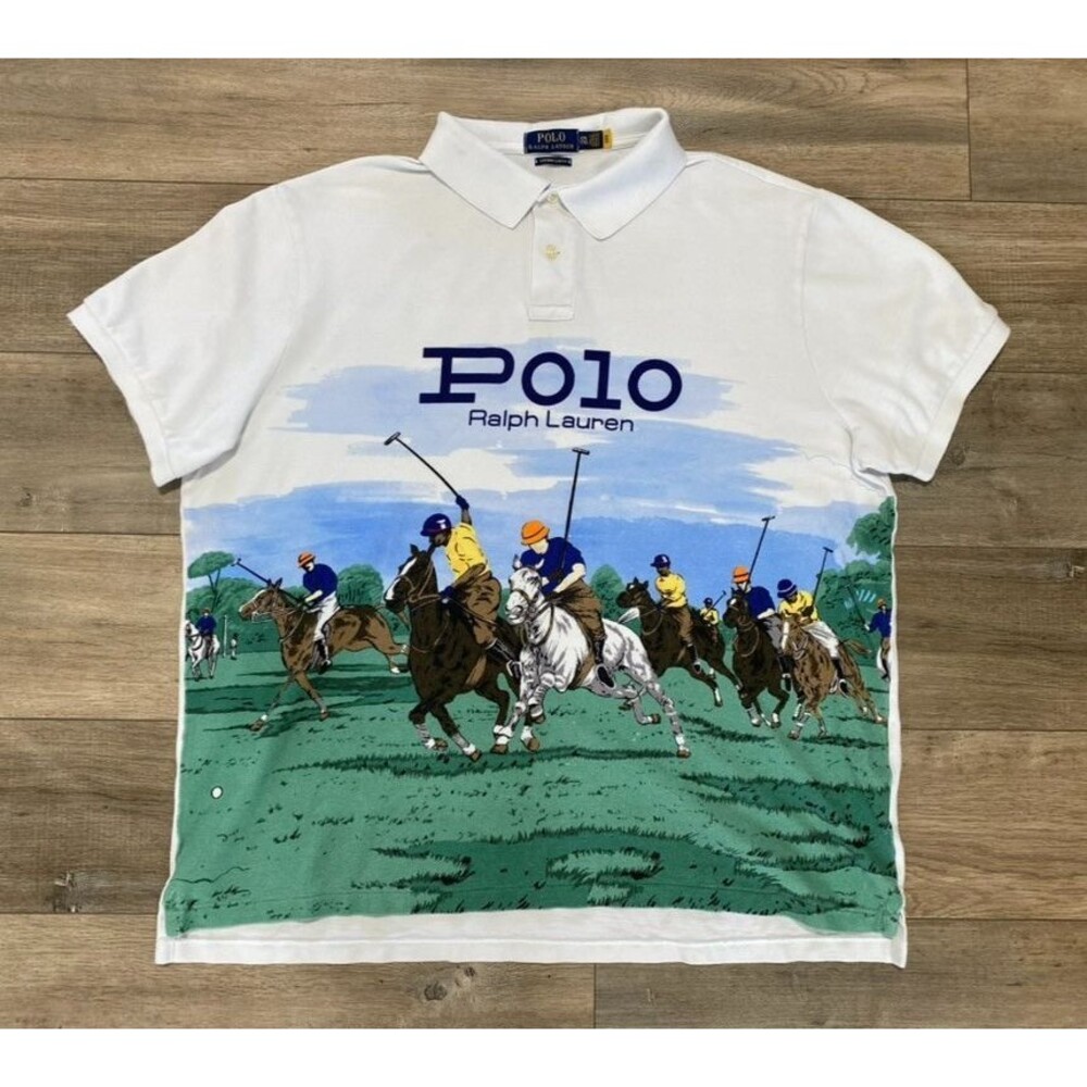 Polo Ralph Lauren Polo Shirt Mens XXL White Polo Match Graphic Custom Slim
